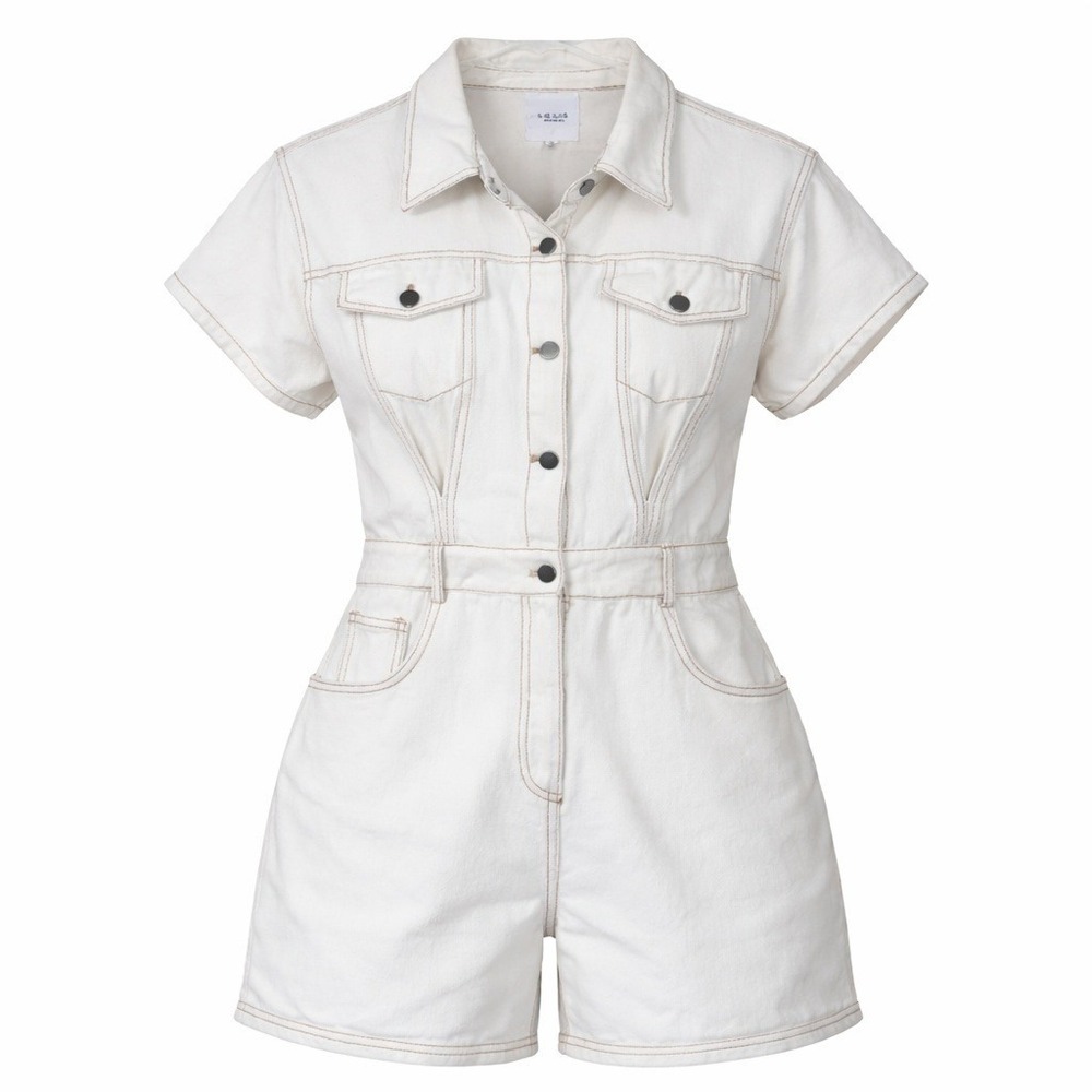 Le Lis Womens Romper Jumpsuit Shorts Size L Cream Denim Y2K Retro Coquette Pinup
